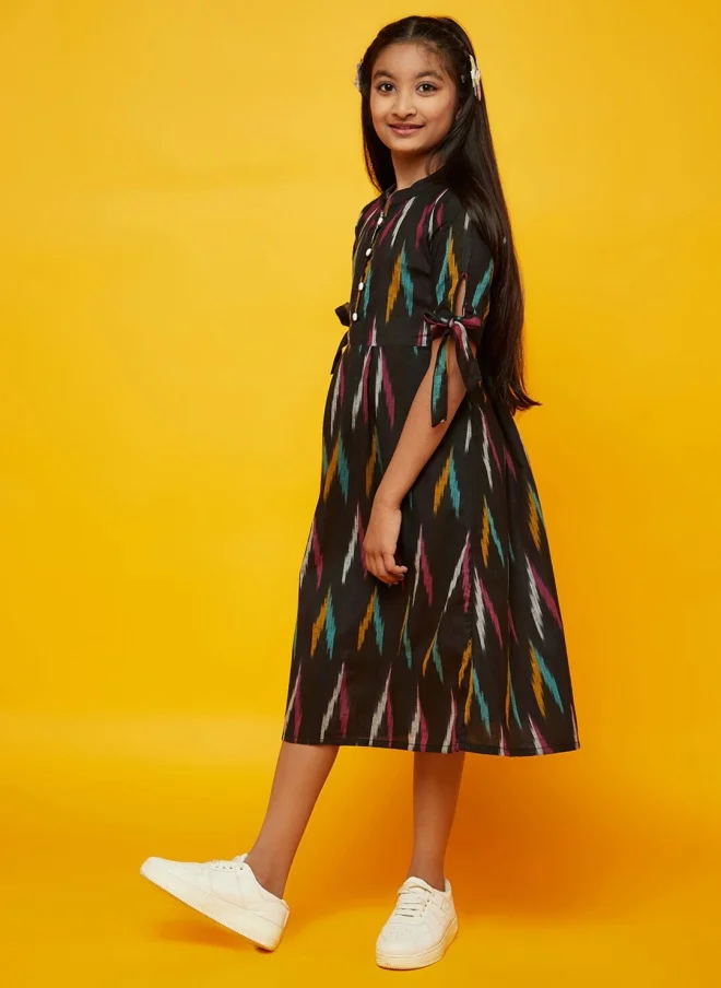 AKS  Black Abstract Print A-Line Dress for Girls for Women | Best Price UAE