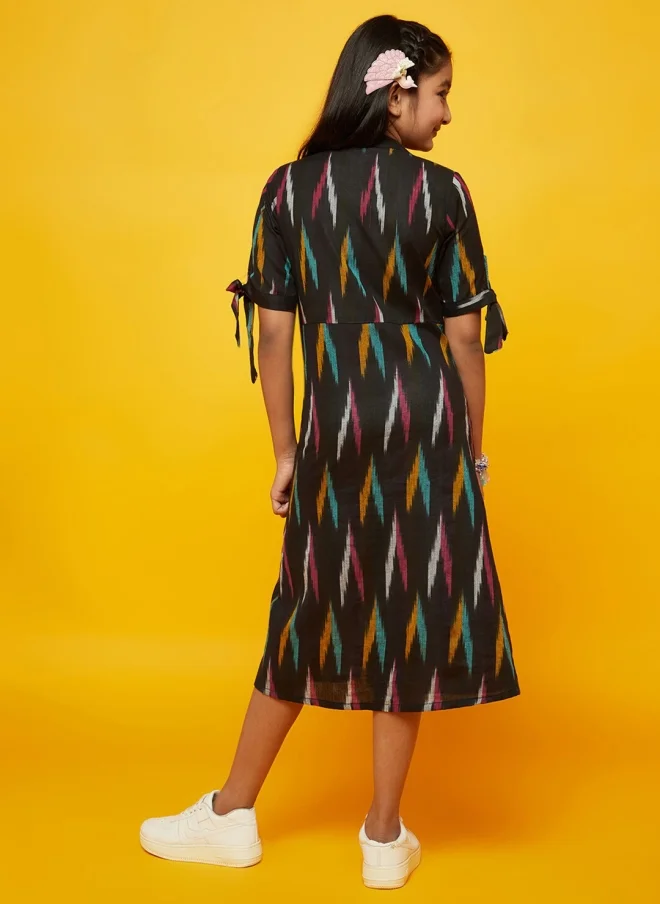 AKS  Black Abstract Print A-Line Dress for Girls for Women | Best Price UAE