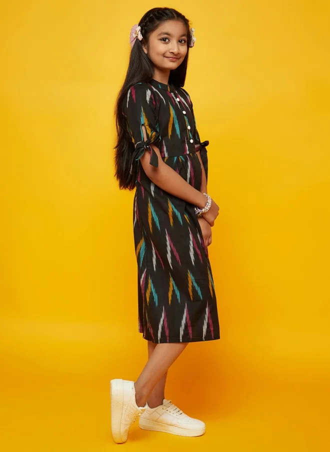 AKS  Black Abstract Print A-Line Dress for Girls for Women | Best Price UAE