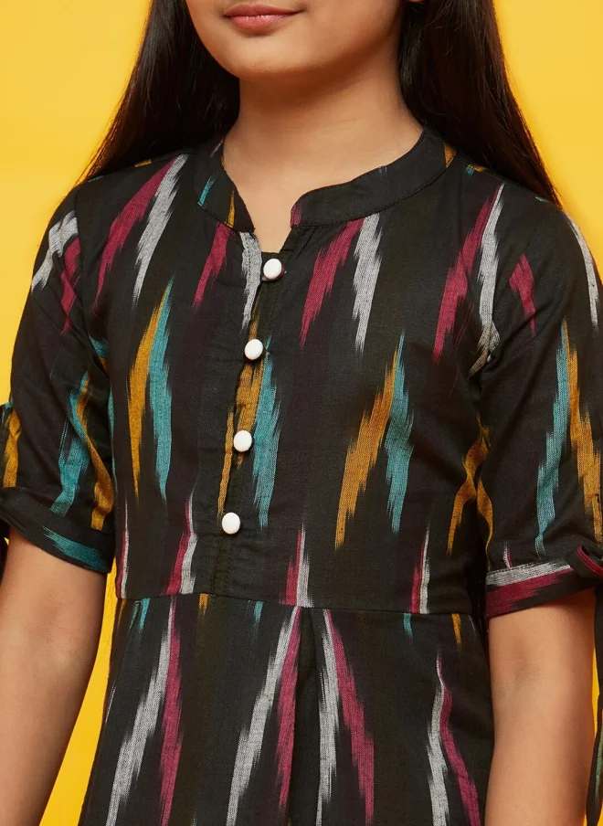 AKS Black Abstract Print A-Line Dress for Girls