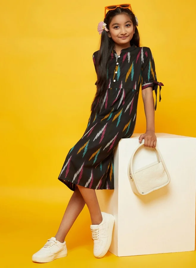 AKS  Black Abstract Print A-Line Dress for Girls for Women | Best Price UAE