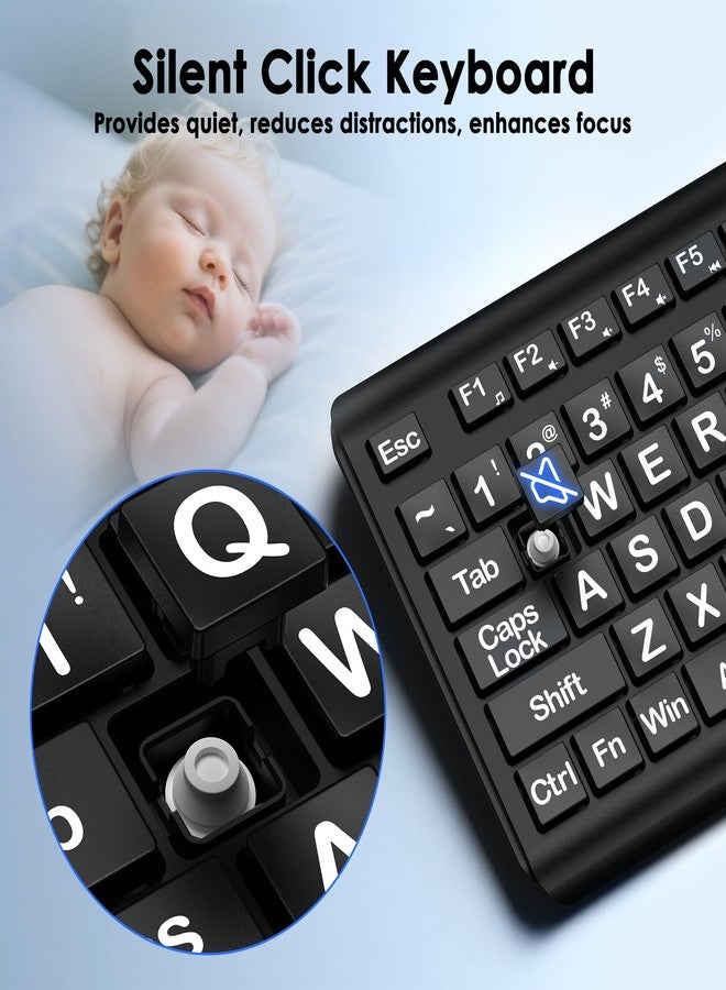 EDJO Large Print Computer Keyboard, Wired USB Full Size Quiet Keyboard with 4X Oversized Print Letters for Visually Impaired Low Vision Individuals Easy to See and Type for PC, Laptop,Windows - Image 4
