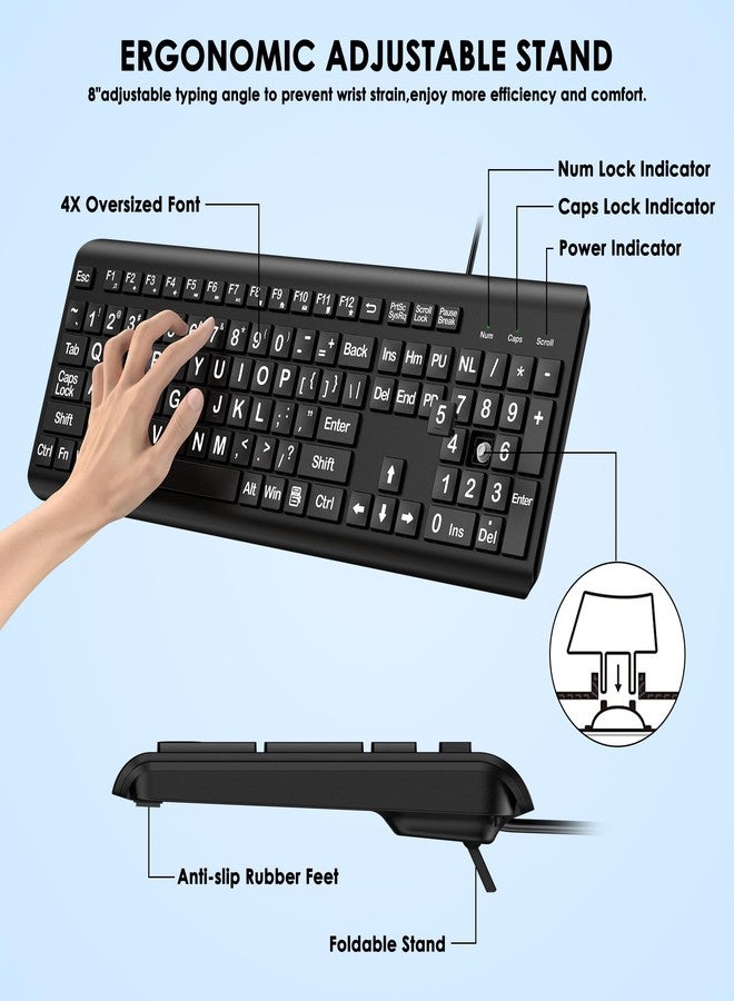EDJO Large Print Computer Keyboard, Wired USB Full Size Quiet Keyboard with 4X Oversized Print Letters for Visually Impaired Low Vision Individuals Easy to See and Type for PC, Laptop,Windows - Image 5