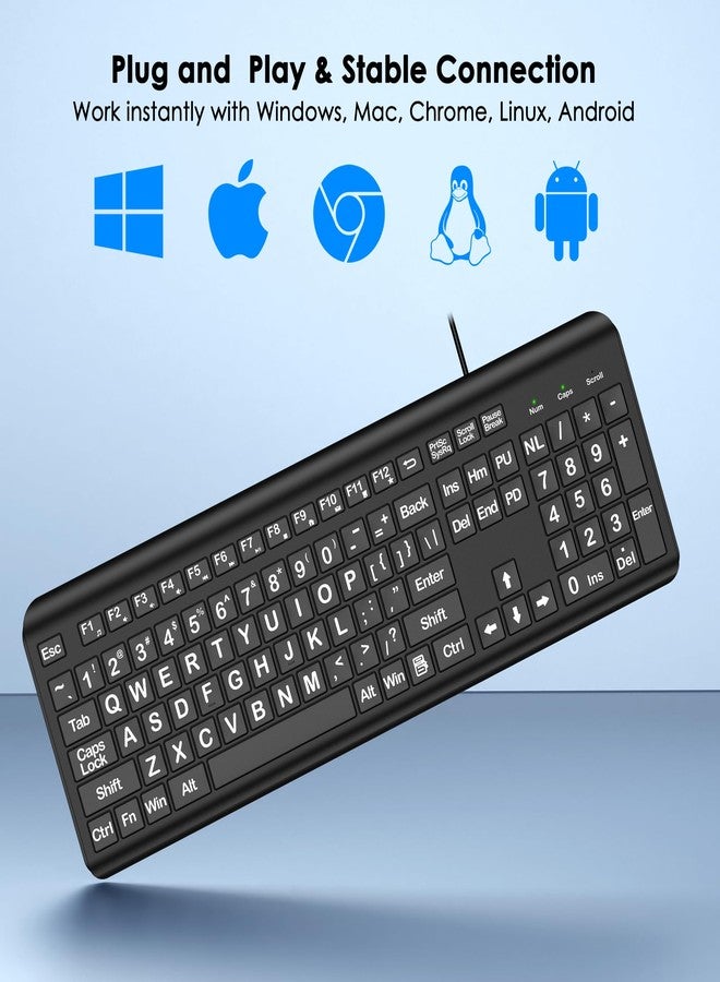 EDJO Large Print Computer Keyboard, Wired USB Full Size Quiet Keyboard with 4X Oversized Print Letters for Visually Impaired Low Vision Individuals Easy to See and Type for PC, Laptop,Windows - Image 2