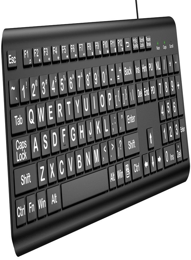 EDJO Large Print Computer Keyboard, Wired USB Full Size Quiet Keyboard with 4X Oversized Print Letters for Visually Impaired Low Vision Individuals Easy to See and Type for PC, Laptop,Windows - Image 1