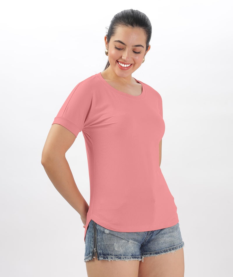 SHODOX® Women's Cotton Blend Solid Regular fit Round Neck Short Sleeve T-Shirt (Pack of 1) - Image 3