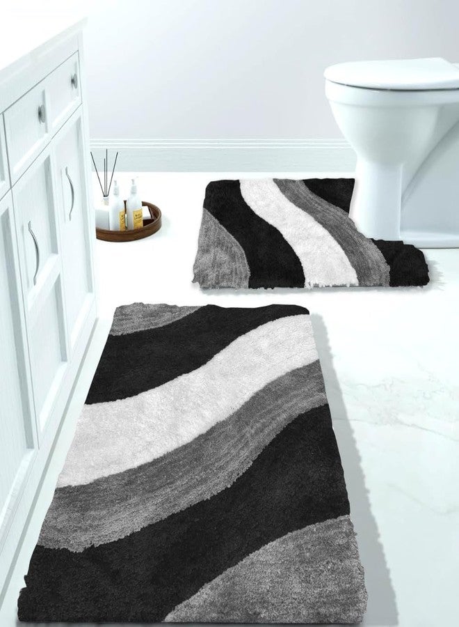 Xenluxe Premium Microfiber Bath Rug Set - -2-Piece Ultra-Soft, Plush, Highly Absorbent & Non-Slip - U-Shaped Contour Rug for Toilet. (2 - Multi Grey, Standard) - Image 1