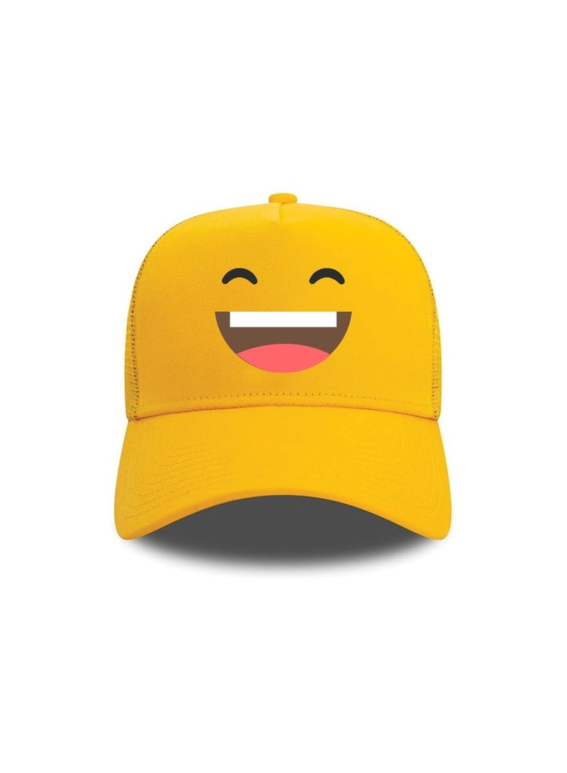 برينت شوب فور مي قبعة شبكية بوجه مبتسم باللون الأصفر للأطفال مع إغلاق بلاستيكي قابل للتعديل - قبعة بيسبول للجنسين للأولاد والبنات - مثالية للأنشطة الخارجية والرياضة - Image 3