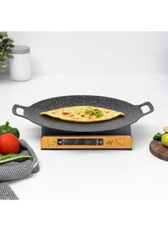 DELCASA Delcasa 34 cm Deep Tawa- DC3405/ with Granite Non-Stick Coating and Double Handle, for Roti, Chapatti, Dosa, Tortilla, Crepe, Pancake, etc./ Multi-Purpose Flat Skillet Pan, Compatible with Induction, Hotplate, Halogen, Ceramic Gas Types/ Black  - Image 4