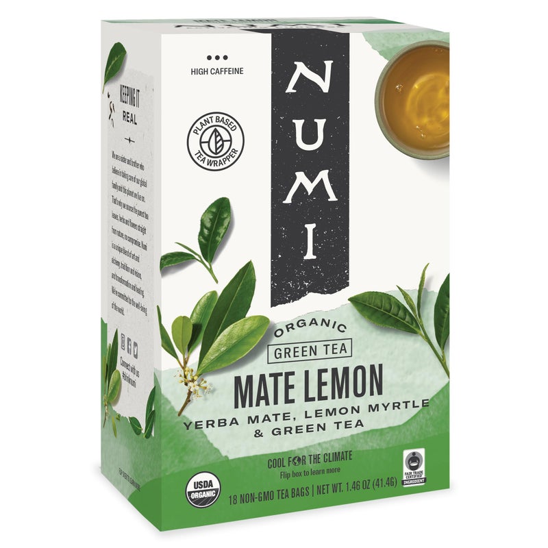 Numi Organic Tea Mate Lemon, 18 Count (Pack of 1) Box of Tea Bags, Yerba Mate Green Tea Blend (Packaging May Vary) - Image 1