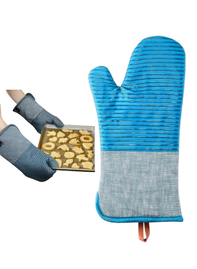 جوانتي فرن من السيليكون، قفازات سيليكون غير قابلة للانزلاق للمطبخ، مقاومة للحرارة ومتينة وقابلة للغسل في الغسالة (أزرق) - Image 1