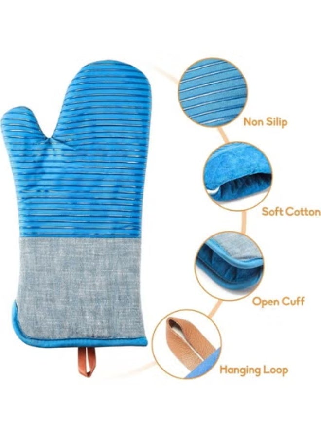 جوانتي فرن من السيليكون، قفازات سيليكون غير قابلة للانزلاق للمطبخ، مقاومة للحرارة ومتينة وقابلة للغسل في الغسالة (أزرق) - Image 3