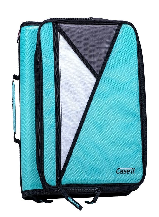 Case it Case-it Universal Zipper Binder | 2-Inch O-Rings, 13-Inch Laptop/Tablet Padded Pocket, 400 Sheet Capacity, Multiple Storage Pockets & Shoulder Strap | School & Office Organizer | LT-007 Mint Blue - Image 1