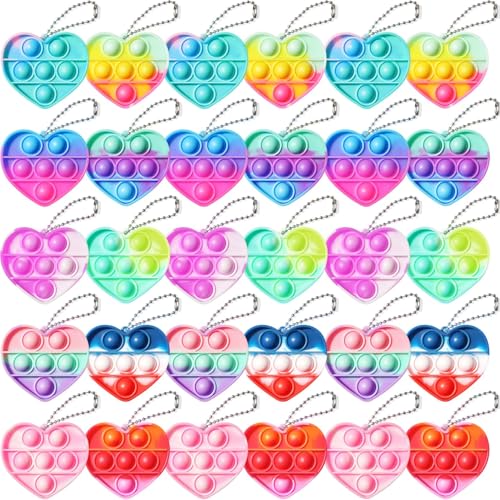 Qinline 30 Pack Easter Gifts for Kids Mini Heart Pop Fidget Toy with Gift Cards for Boys Girls Bulk Kid Easter Egg Fillers Party Favors School Classroom Prizes Exchange Goodie Bags Stuffers - Image 1