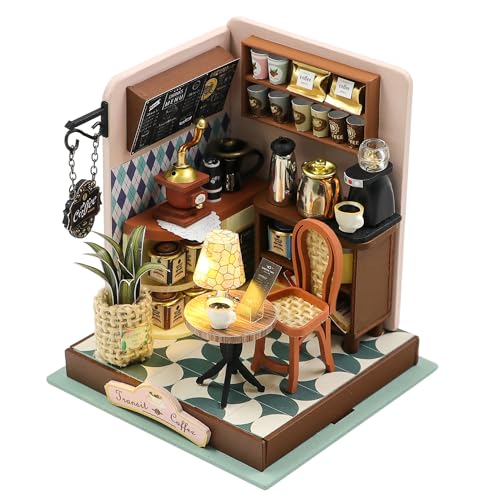 Kisoy DIY Miniature House Kit Tiny House Building Kit with Furniture and LED Light for Adults and Teens DIY Mini House Craft Kit DecorationsGifts for Family and Friends Meet Cafe - Image 1