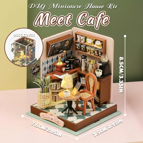 Kisoy DIY Miniature House Kit Tiny House Building Kit with Furniture and LED Light for Adults and Teens DIY Mini House Craft Kit DecorationsGifts for Family and Friends Meet Cafe - Image 5