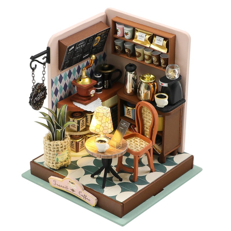 Kisoy DIY Miniature House Kit Tiny House Building Kit with Furniture and LED Light for Adults and Teens DIY Mini House Craft Kit DecorationsGifts for Family and Friends Meet Cafe - Image 3