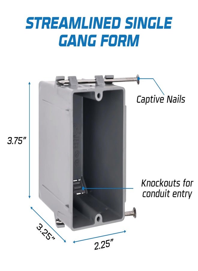 OHLECTRIC علبة مفاتيح كهربائية عميقة من OHLECTRIC (عبوة من 20 قطعة) - رمادي | علبة عمل جديدة أحادية الفتحة بسعة 20 بوصة مكعبة مع تثبيت بمسامير، مقاومة للحريق | هيكل متين من مادة PPO للكابلات غير المعدنية المغلفة - Image 3