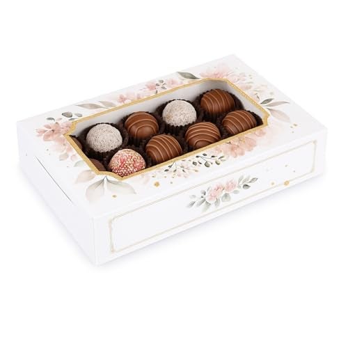 Chic a Choc 350GSM Brownie Box for 6. White Floral Design in Watercolour (6x9x2 in) (Pack of 8). Bark Chocolate. - Image 4