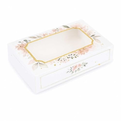 Chic a Choc 350GSM Brownie Box for 6. White Floral Design in Watercolour (6x9x2 in) (Pack of 8). Bark Chocolate. - Image 2