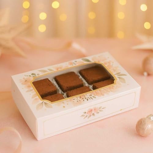 Chic a Choc 350GSM Brownie Box for 6. White Floral Design in Watercolour (6x9x2 in) (Pack of 8). Bark Chocolate. - Image 5