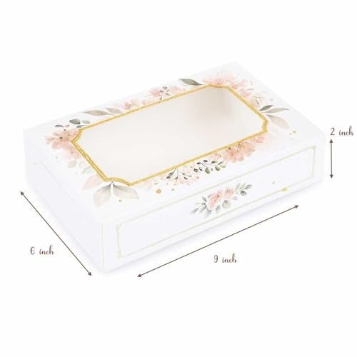 Chic a Choc 350GSM Brownie Box for 6. White Floral Design in Watercolour (6x9x2 in) (Pack of 8). Bark Chocolate. - Image 3
