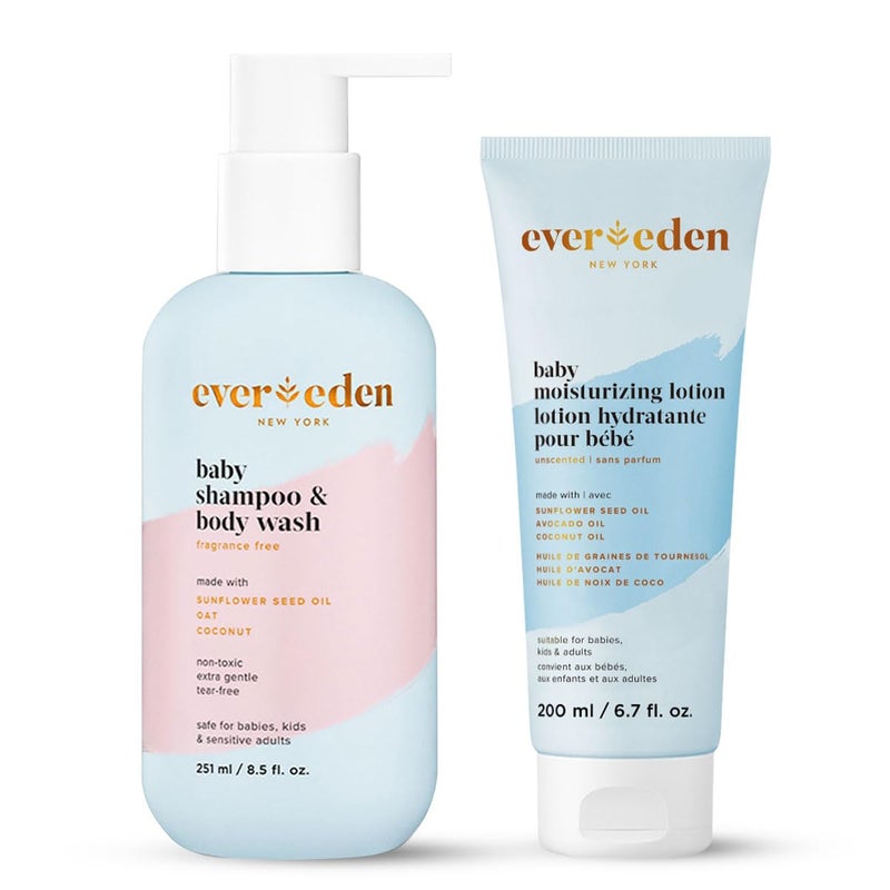 Evereden Baby Bathtime DUO Baby Lotion for Newborn and 2in1 Newborn Shampoo and Body Wash Set Soothing Cleansing Hydrating Shampoo and Lotion - Image 1