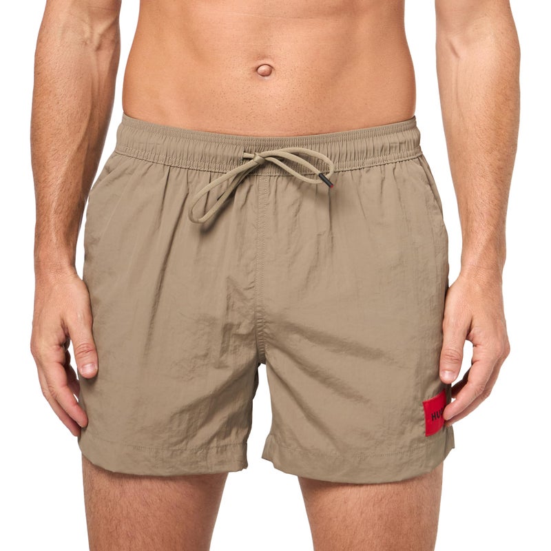 HUGO Dominica Patch Logo Quick Dry Swim Trunks Fallen Rock Beige L