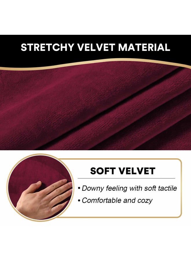 PrinceDeco Recliner Chair Cover Velvet Stretch Recliner Couch Covers 4-Pieces Style Recliner Chair Covers Recliner Cover for Reclining Chair Slipcovers Feature Non Slip Form Fitted Thick Soft,Burgundy - Image 3