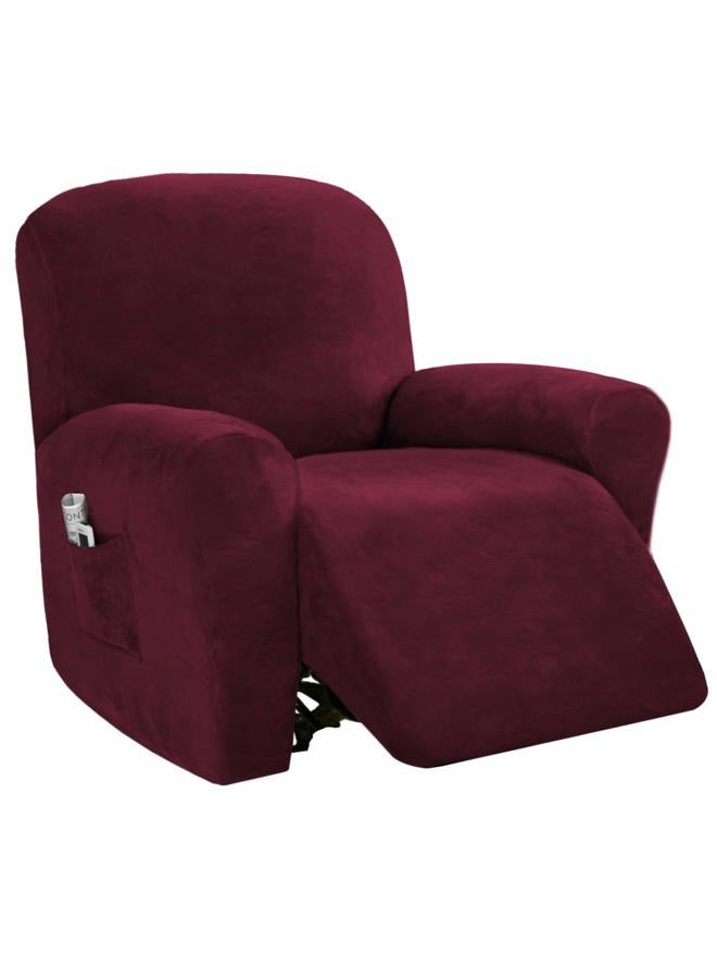 PrinceDeco Recliner Chair Cover Velvet Stretch Recliner Couch Covers 4-Pieces Style Recliner Chair Covers Recliner Cover for Reclining Chair Slipcovers Feature Non Slip Form Fitted Thick Soft,Burgundy - Image 1
