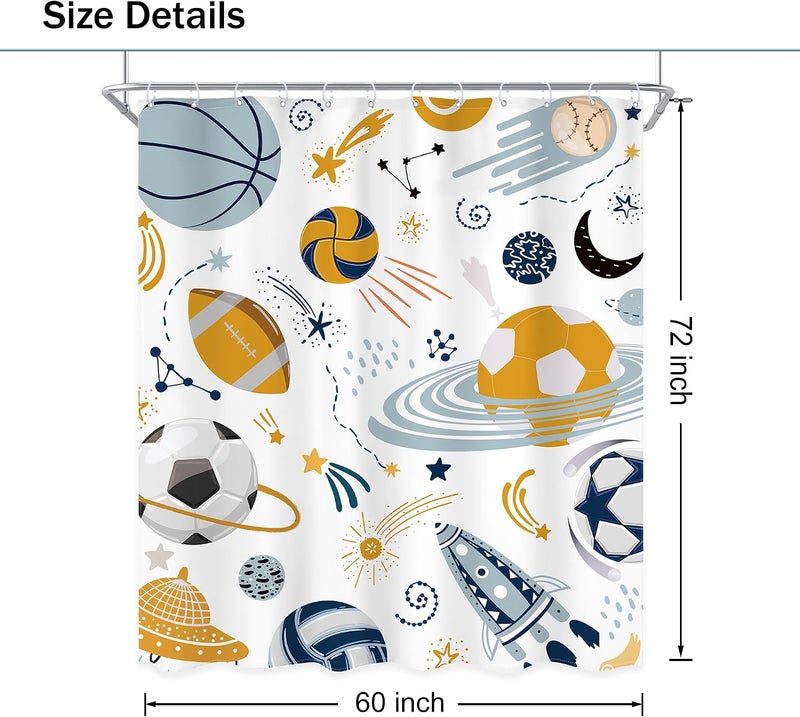Ufeela Kids Boys Sports Space Shower Curtain 60Wx72L Inch Cool Football Planet Cute Universe Galaxy Baseball Basketball Bathroom Set Teens Toddler Nursery Bath Curtain Bathtub Accessories Home Decor - Image 5