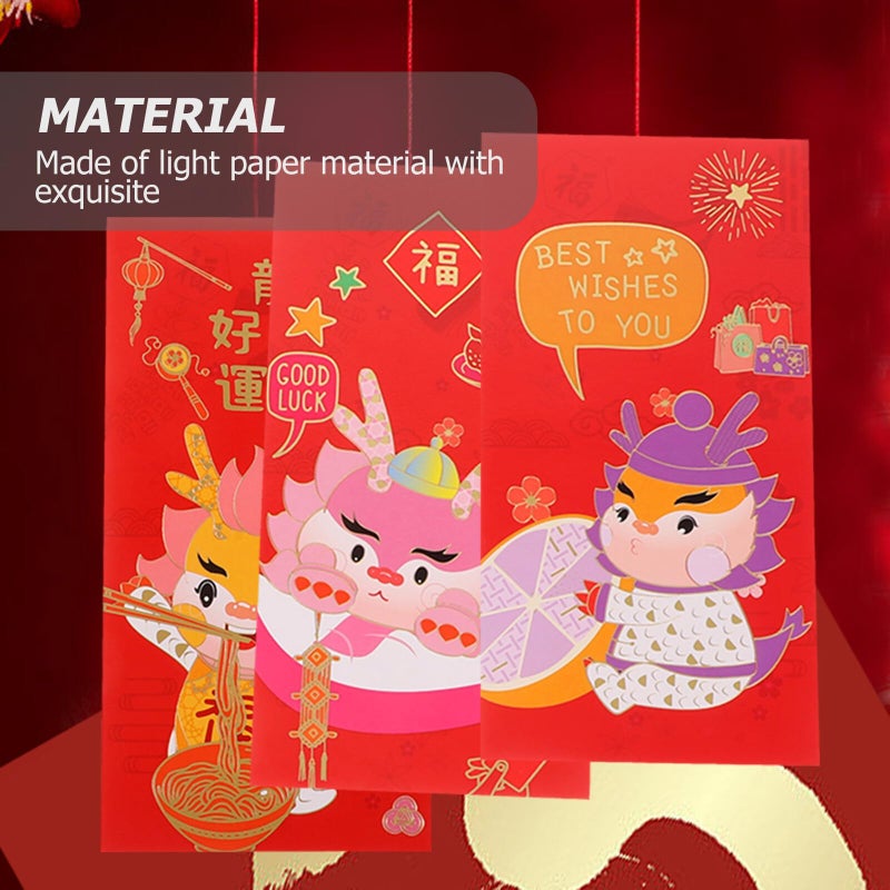 2024 Lunar New Year Red Envelopes 6pcs Gold Foil Dragon Design Chinese Red Packets - Image 5