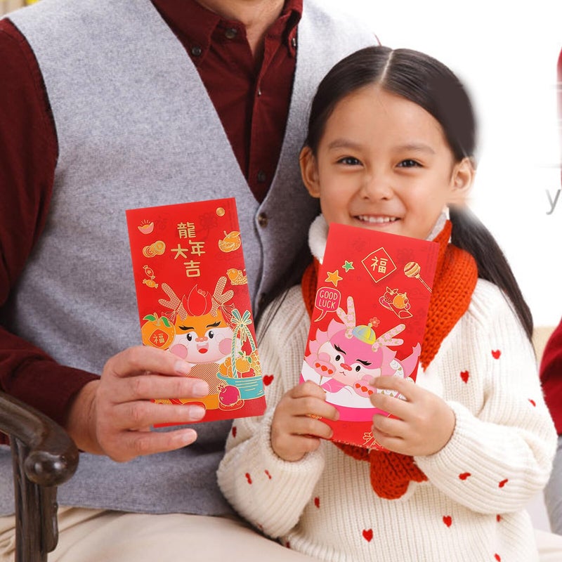 2024 Lunar New Year Red Envelopes 6pcs Gold Foil Dragon Design Chinese Red Packets - Image 4