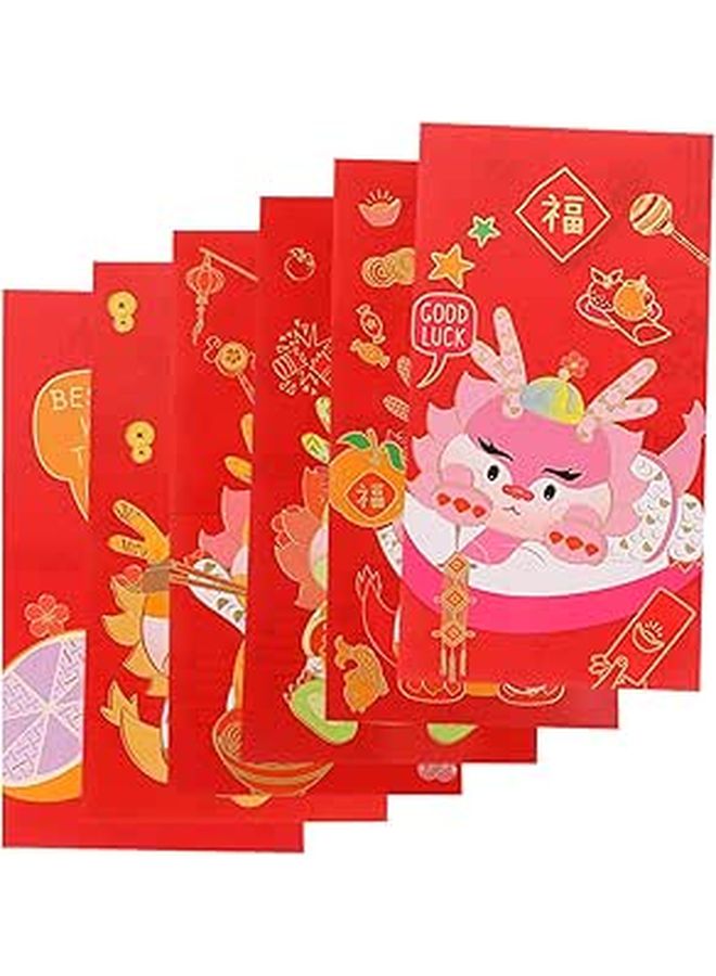 2024 Lunar New Year Red Envelopes 6pcs Gold Foil Dragon Design Chinese Red Packets - Image 1