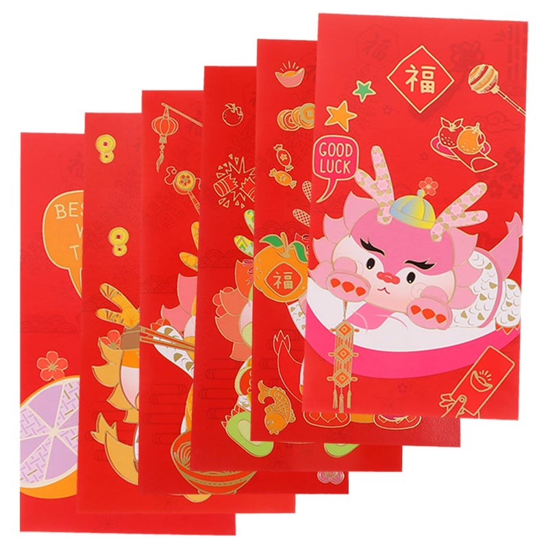 2024 Lunar New Year Red Envelopes 6pcs Gold Foil Dragon Design Chinese Red Packets - Image 2