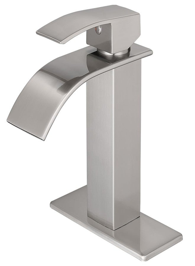 VOTON Waterfall Spout Single Handle Bathroom Faucet Brushed Nickel Commercial Modern Lavatory Deck Mount - Image 1