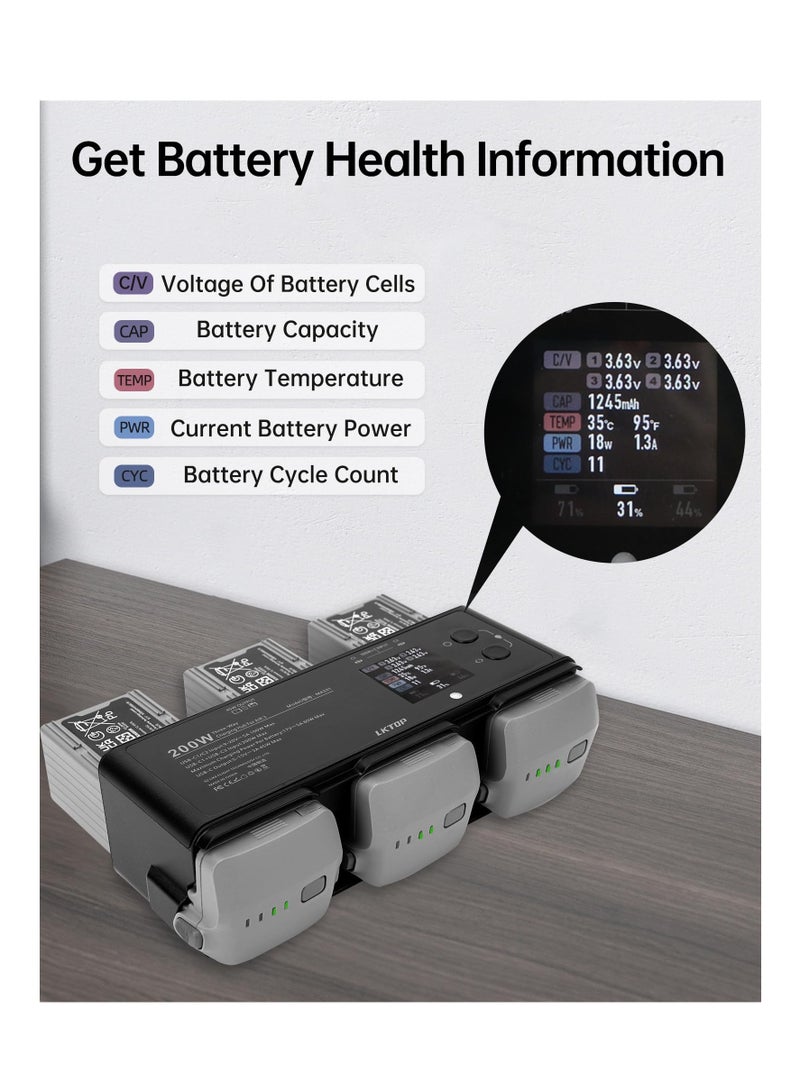 Excefore Air 3 Battery Charging Hub, USB-C Power Adapter,Three-Way Battery Charger for DJI Air 3, with Gather Electricity/Average Electricity/Fast Charging/Storage/LED/Alarm Mode, LED Display Screen - Image 2
