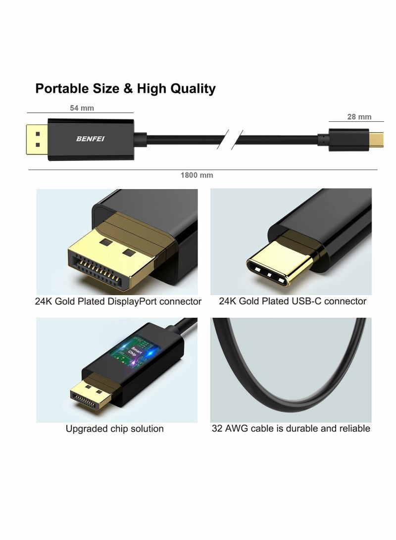 6ft 4K@60Hz USB C to DisplayPort Cable, High Speed Type C to DP Cord for Macbook Pro - Image 2
