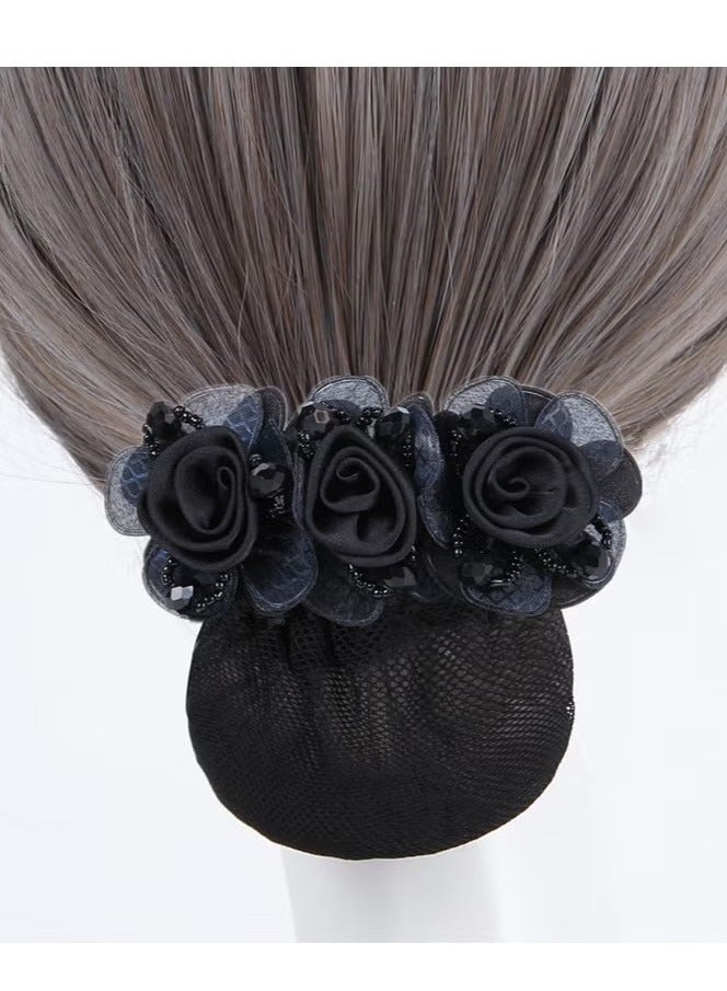 Flower Hair Clip Hair Bun Cover Barrettes Net Hairnet, Elegant Flower Decor Hair Accessories Hair Clip - Image 2