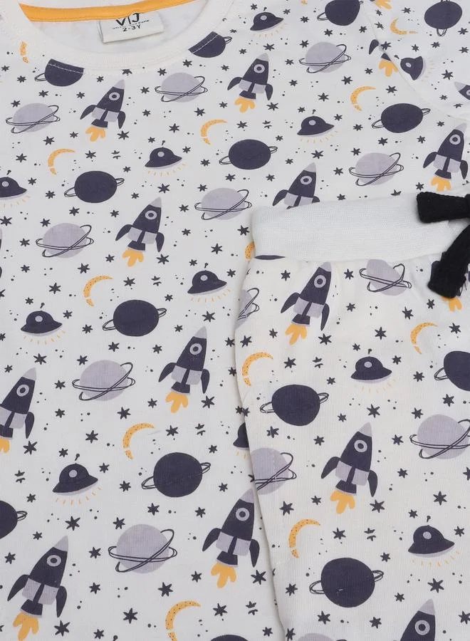 victor and jane All-Over Printed Cotton T-Shirt and Shorts Set