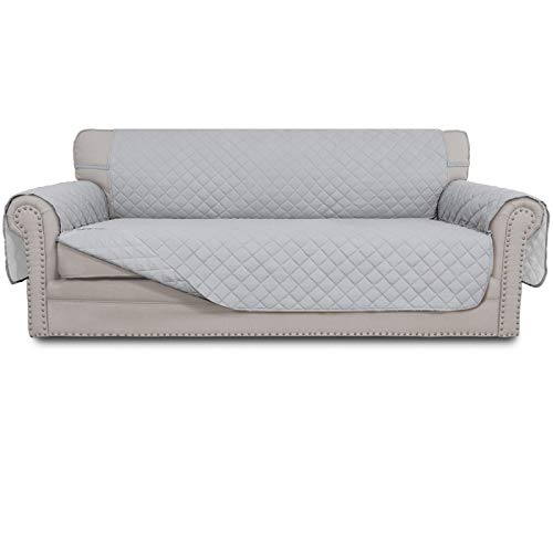 Easy-Going EasyGoing Reversible Couch Cover for 3 Cushion Couch Sofa Cover for Dogs Water Resistant Furniture Protector Cover with Foam Sticks Elastic Straps for Pet Cat Sofa Light GrayLight Gray 