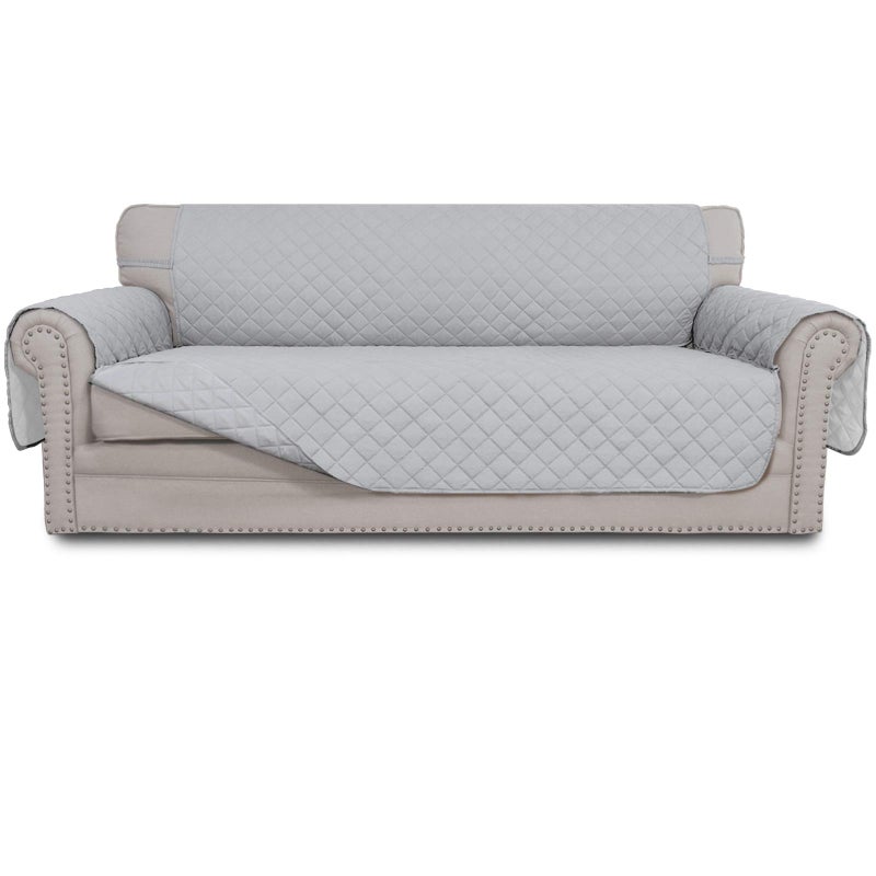 EasyGoing Reversible Couch Cover for 3 Cushion Couch Sofa Cover for Dogs Water Resistant Furniture Protector Cover with Foam Sticks Elastic Straps for Pet Cat Sofa Light GrayLight Gray