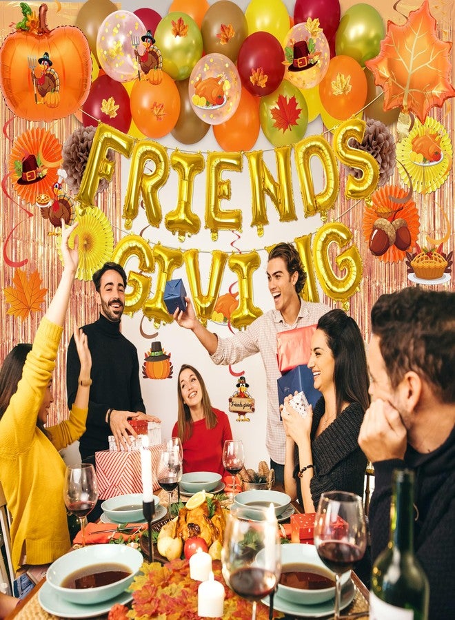 Kriyokiaa Friendsgiving Decorations 123 Pcs Friendsgiving Party Decor with Foil Balloon Letters “FRIENDS GIVING”, Balloons, Foil Fringe Curtain & Party Supplies for Thanksgiving Friends Gathering - Image 4