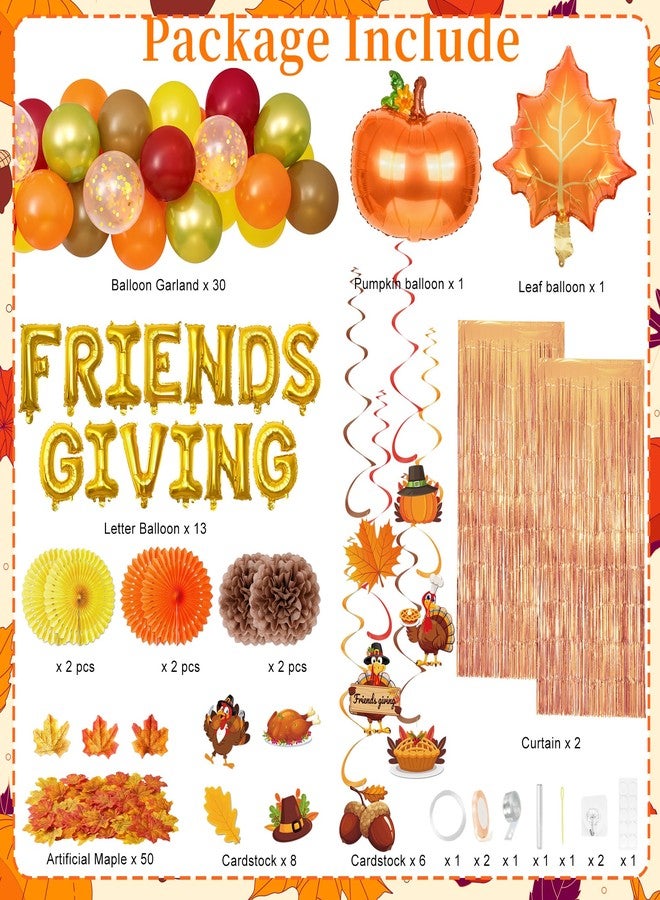 Kriyokiaa Friendsgiving Decorations 123 Pcs Friendsgiving Party Decor with Foil Balloon Letters “FRIENDS GIVING”, Balloons, Foil Fringe Curtain & Party Supplies for Thanksgiving Friends Gathering - Image 3