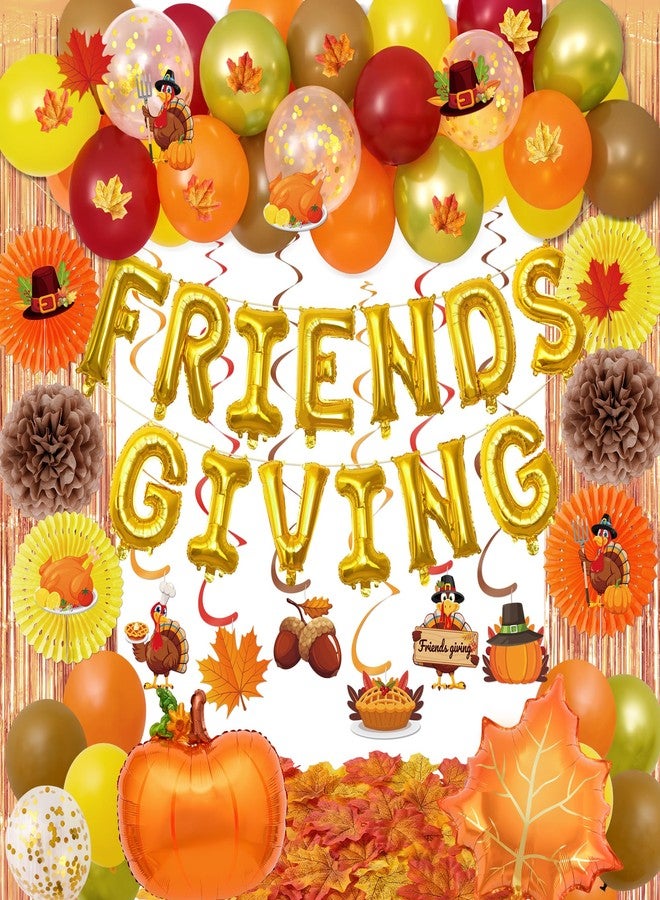 Kriyokiaa Friendsgiving Decorations 123 Pcs Friendsgiving Party Decor with Foil Balloon Letters “FRIENDS GIVING”, Balloons, Foil Fringe Curtain & Party Supplies for Thanksgiving Friends Gathering - Image 1