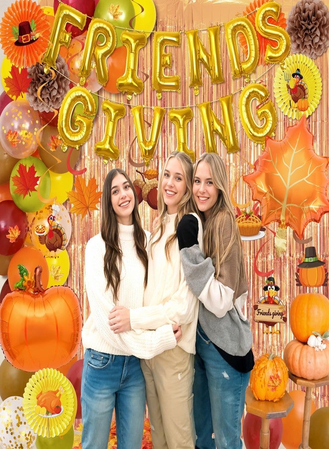 Kriyokiaa Friendsgiving Decorations 123 Pcs Friendsgiving Party Decor with Foil Balloon Letters “FRIENDS GIVING”, Balloons, Foil Fringe Curtain & Party Supplies for Thanksgiving Friends Gathering - Image 5