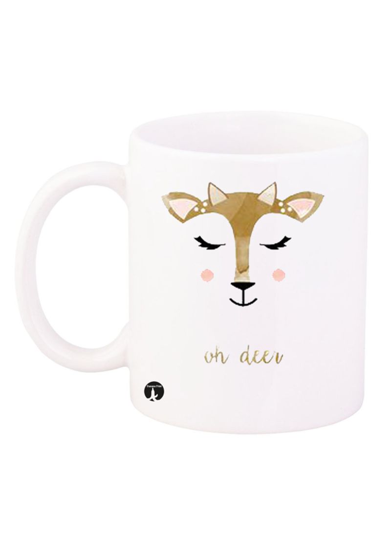 A Deer Design Mug White/Brown 12ounce