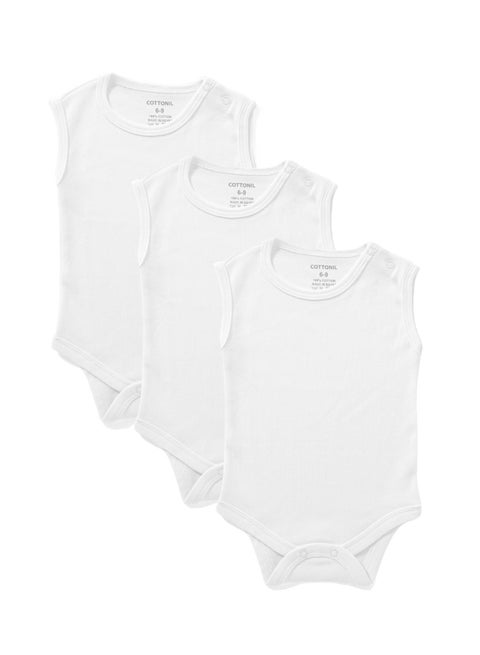 قطونيل باك يحتوي علي 3 قطع سالوبت قطن 100% كت ابيض للبيبي