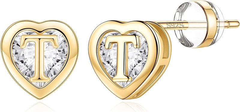 IEFWELL Stud Earrings for Girls Women - Heart Initial Stud Earring 14K Gold Plated Earrings Stacks Hypoallergenic Earring for Piercing Gifts for Women Trendy Gifts for Teen Girl - Image 1