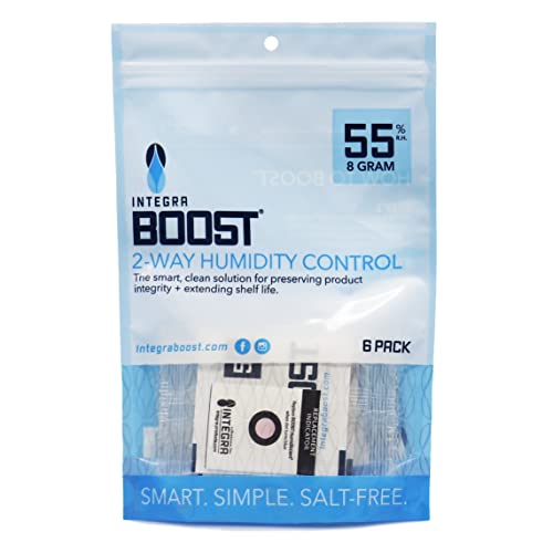 Integra Boost - 55% RH Level - 8 Gram Size - Two-Way Humidity Control Pack Incl. Replacement Indicator Cards - Food Storage & Herbs Preserver Moisture Balancer, Protects 1 OZ (Pack of 6) - Image 1